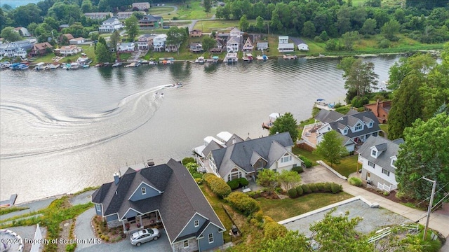 aerial view featuring a water view