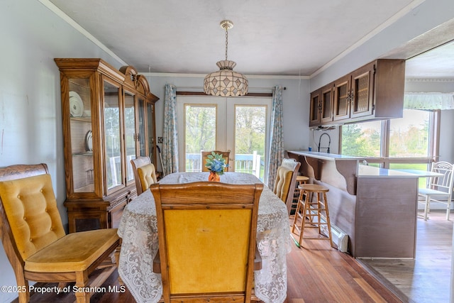 505 Yedinak Ln, Madison Twp, PA 18444 - dining room with wood finished floors, french doors, and crown molding
