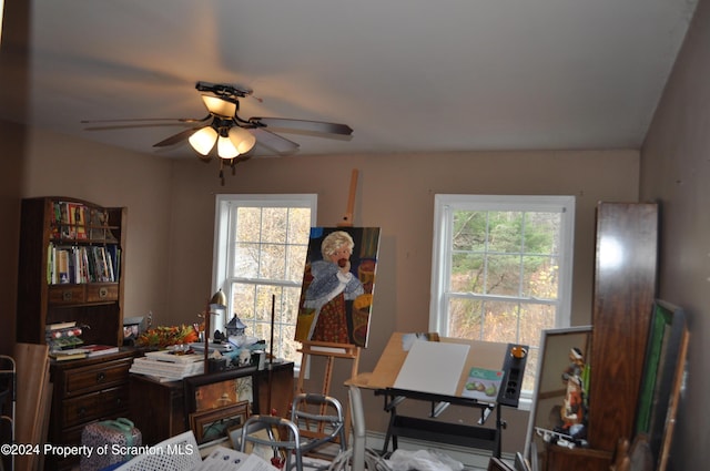 office space featuring plenty of natural light and ceiling fan