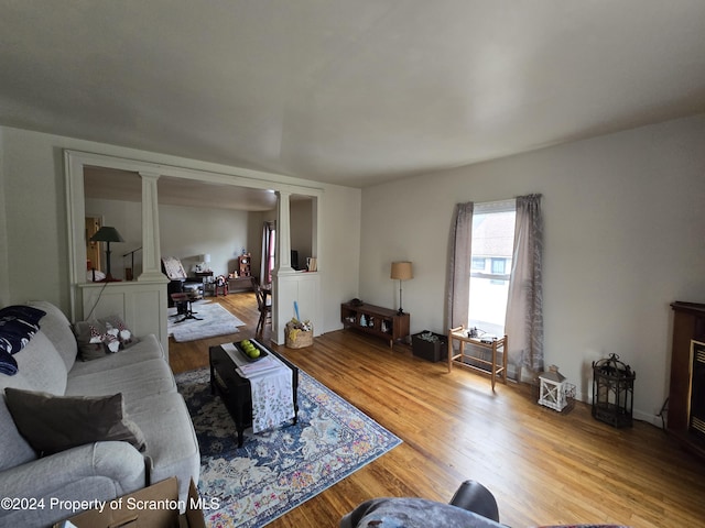 living room featuring light wood-type flooring