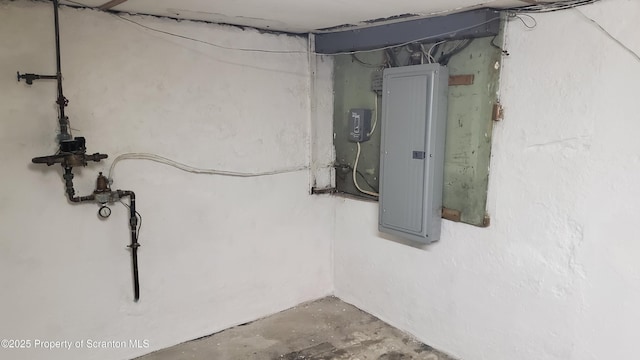 unfinished basement featuring electric panel