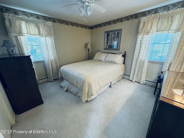 bedroom featuring carpet and a ceiling fan