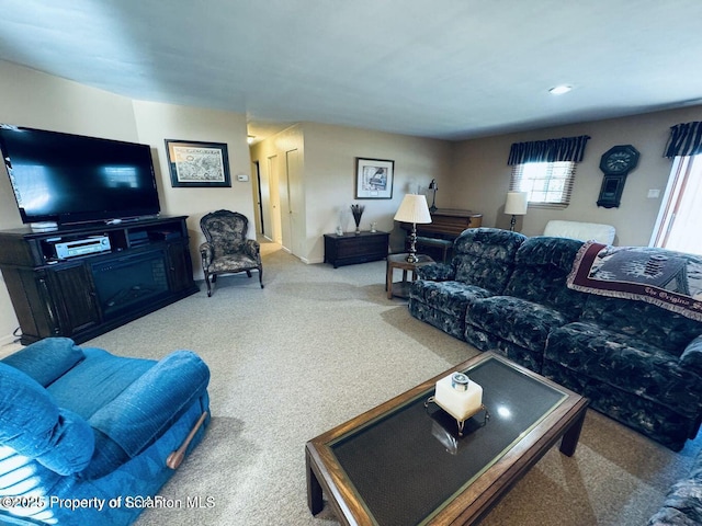 view of carpeted living area