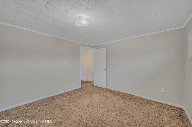 carpeted empty room featuring crown molding