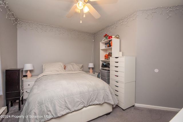 bedroom featuring carpet flooring and ceiling fan