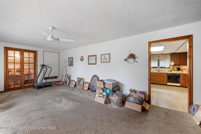 5 Patti Ann Dr, Scott Twp, PA 18433 - interior space with light colored carpet, a textured ceiling, and a ceiling fan