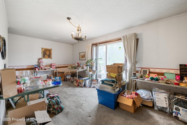 5 Patti Ann Dr, Scott Twp, PA 18433 - dining area with carpet, a chandelier, and a textured ceiling