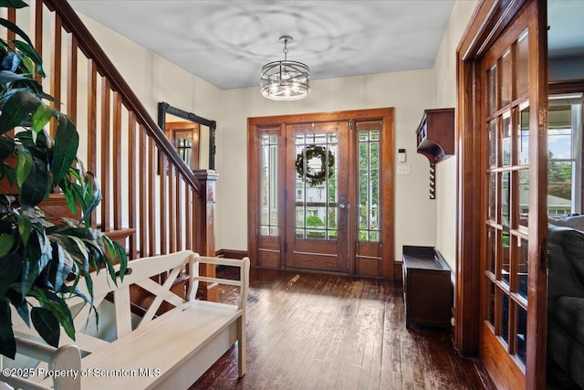 820 Cherry St, Scranton, PA 18505 - foyer entrance featuring stairs, hardwood / wood-style floors, and a chandelier