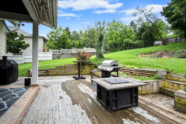 820 Cherry St, Scranton, PA 18505 - wooden terrace with a grill and a fenced backyard