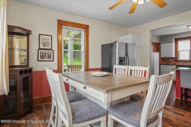 820 Cherry St, Scranton, PA 18505 - dining area with ceiling fan and dark wood-style flooring