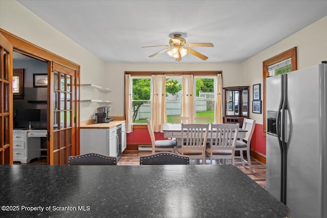 820 Cherry St, Scranton, PA 18505 - kitchen featuring stainless steel refrigerator with ice dispenser, a ceiling fan, and french doors