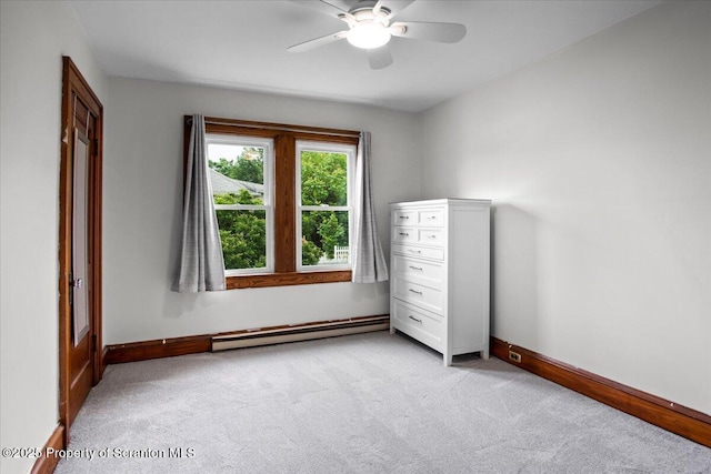 820 Cherry St, Scranton, PA 18505 - unfurnished bedroom featuring baseboard heating, light colored carpet, and ceiling fan