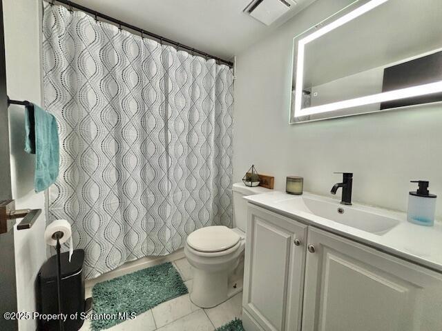 1717 Rolling Hills Dr, Tobyhanna, PA 18466 - bathroom featuring vanity, tile patterned flooring, and a shower with curtain