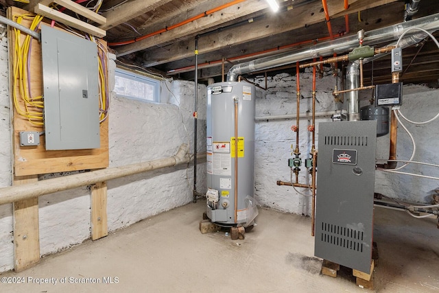 utility room with electric panel and gas water heater