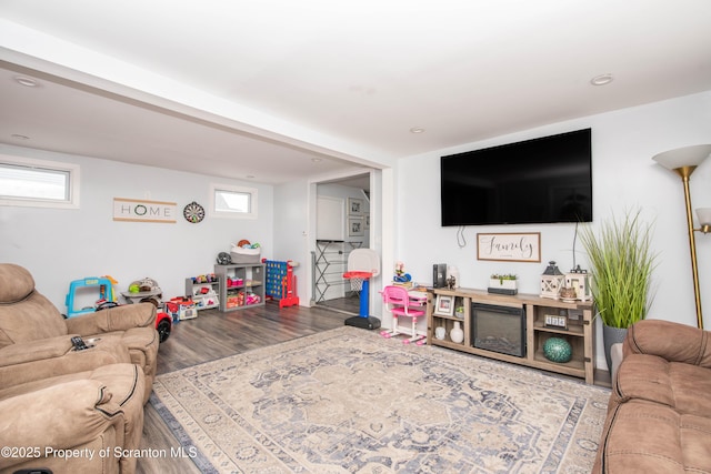 living room featuring wood-type flooring and plenty of natural light