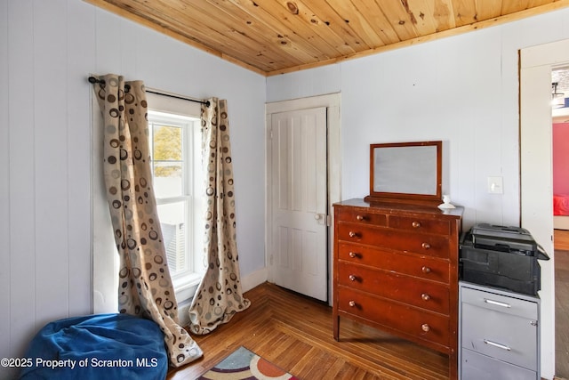 interior space featuring wooden ceiling