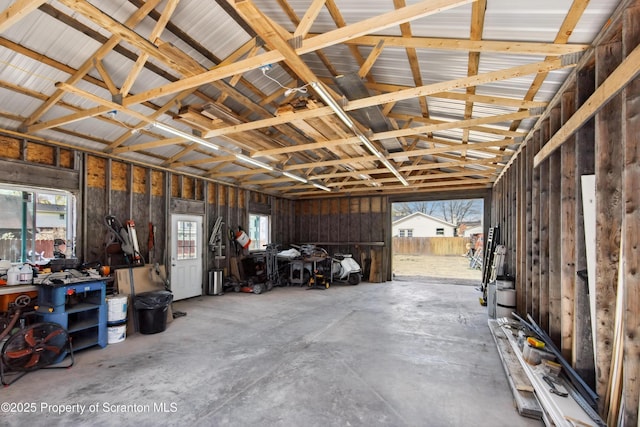 garage featuring a workshop area