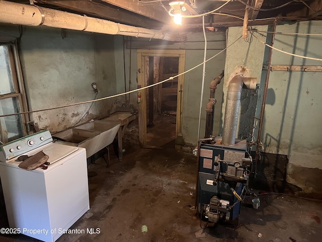 826 N Main St, Forest City, PA 18421 - unfinished basement with washer / clothes dryer and a heating unit
