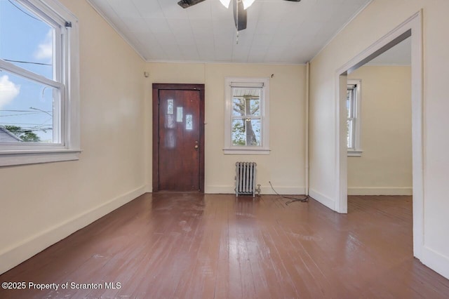 1725 Cedar Ave, Scranton, PA 18505 - entryway featuring radiator heating unit, ceiling fan, hardwood / wood-style floors, and crown molding