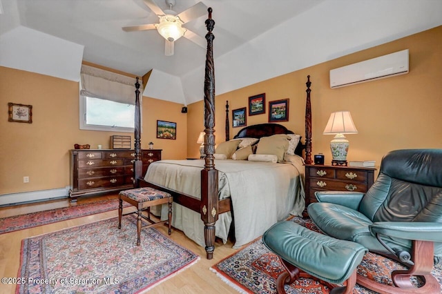 1107 Richmont St, Scranton, PA 18509 - bedroom featuring a wall mounted AC, wood finished floors, and vaulted ceiling
