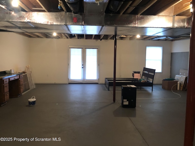 basement featuring french doors