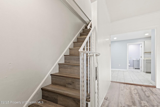 810 Pittston Ave, Scranton, PA 18505 - staircase with crown molding and wood finished floors