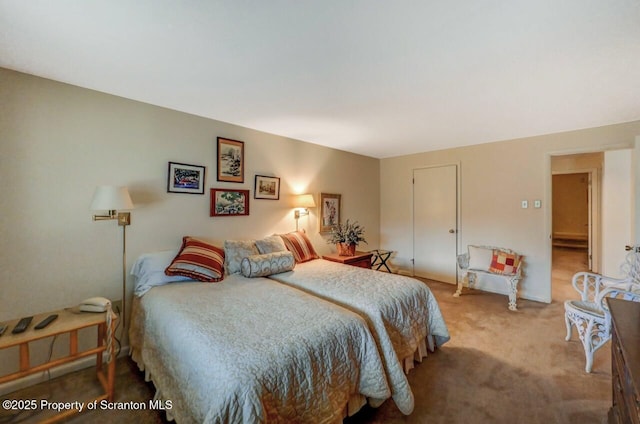 carpeted bedroom with a closet