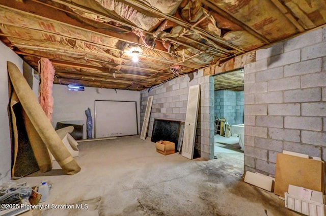 unfinished basement with concrete block wall