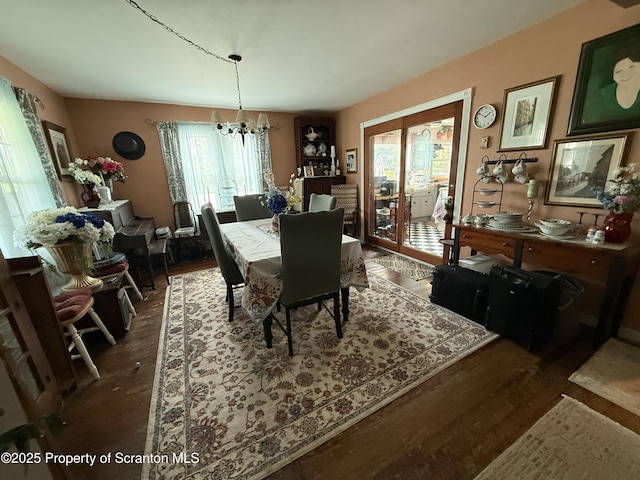 298 Crosstown Hwy, Union Dale, PA 18470 - dining area featuring a chandelier, dark wood-style flooring, and plenty of natural light