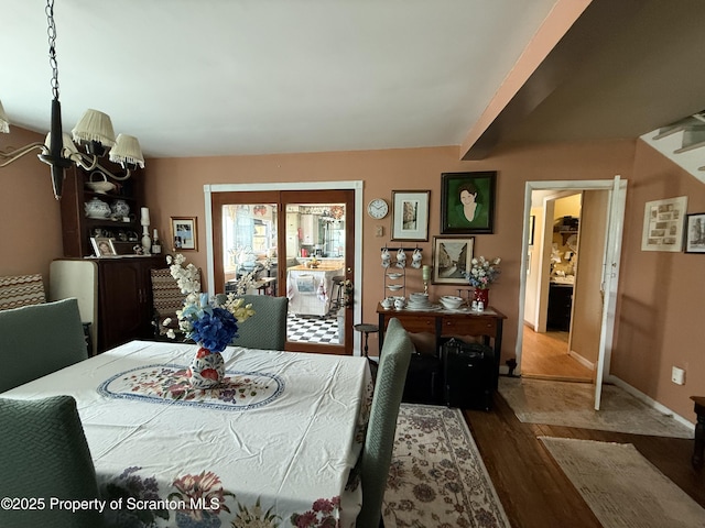298 Crosstown Hwy, Union Dale, PA 18470 - dining area with wood finished floors and a chandelier