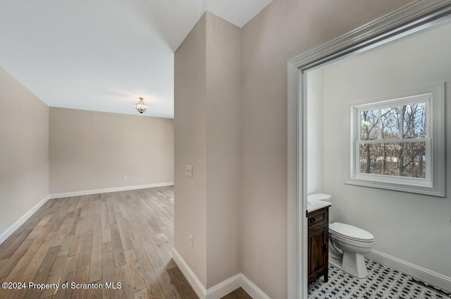 bathroom featuring vanity, toilet, and wood-type flooring