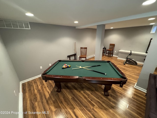 playroom featuring hardwood / wood-style floors and billiards