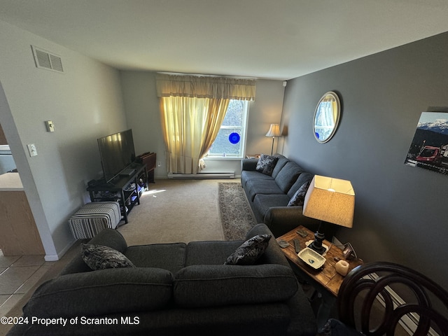 living room with a baseboard radiator