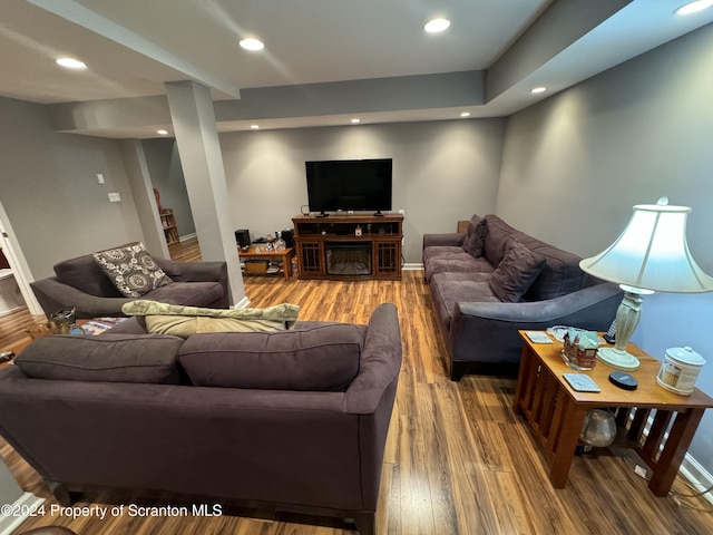 living room with wood-type flooring