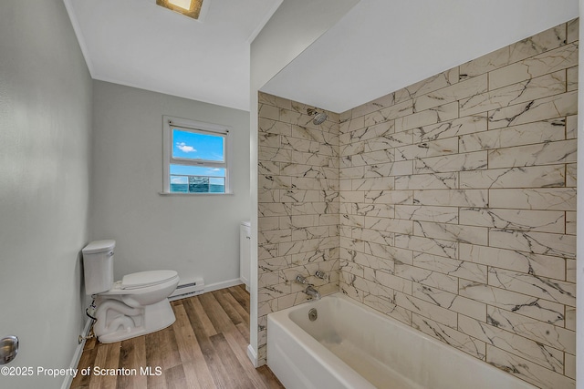 633 Connell St, Scranton, PA 18505 - full bathroom featuring shower / bath combination, wood finished floors, baseboard heating, and ornamental molding