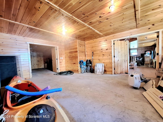 miscellaneous room featuring wood walls and wooden ceiling