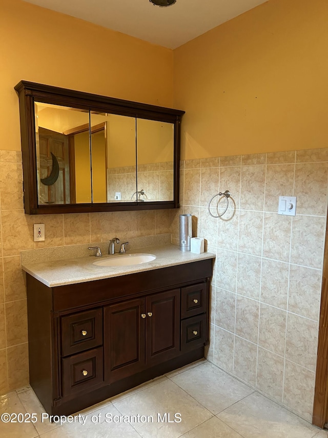 439 Old Union Rd, Equinunk, PA 18417 - bathroom featuring tile walls, vanity, and tile patterned floors