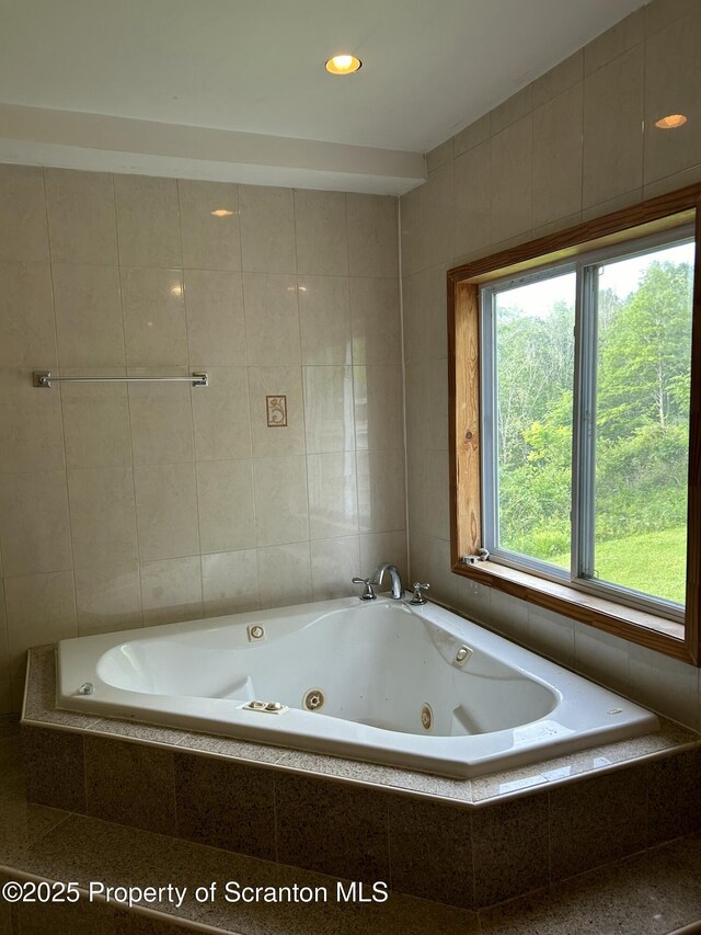 439 Old Union Rd, Equinunk, PA 18417 - full bath with a whirlpool tub and tile walls