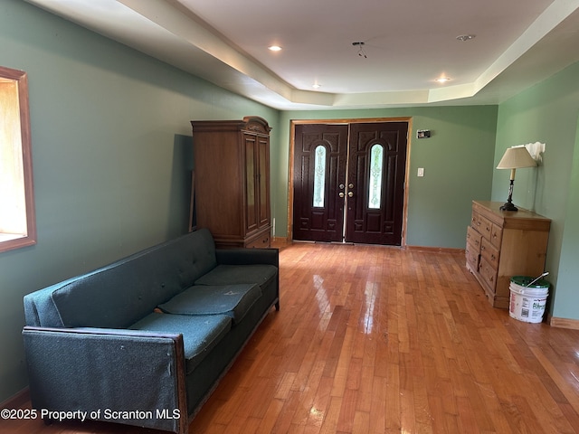 439 Old Union Rd, Equinunk, PA 18417 - entrance foyer with light wood-type flooring and a raised ceiling