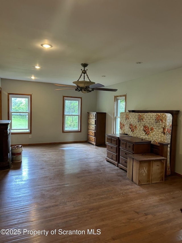 439 Old Union Rd, Equinunk, PA 18417 - unfurnished living room with plenty of natural light, wood finished floors, ceiling fan, and recessed lighting