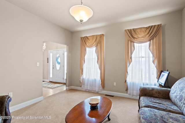 carpeted living room featuring a healthy amount of sunlight