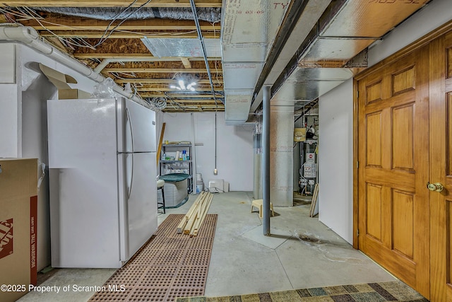 33 Hedge Row Run, Clarks Summit, PA 18411 - unfinished basement featuring freestanding refrigerator and water heater