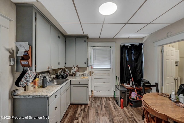 401-405 S Main Ave, Scranton, PA 18504 - kitchen with a sink, light countertops, a paneled ceiling, dark wood-type flooring, and gray cabinetry
