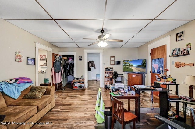 401-405 S Main Ave, Scranton, PA 18504 - living room featuring a paneled ceiling, ceiling fan, and wood finished floors