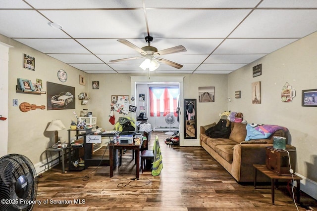 401-405 S Main Ave, Scranton, PA 18504 - living area with a ceiling fan, a paneled ceiling, and wood finished floors