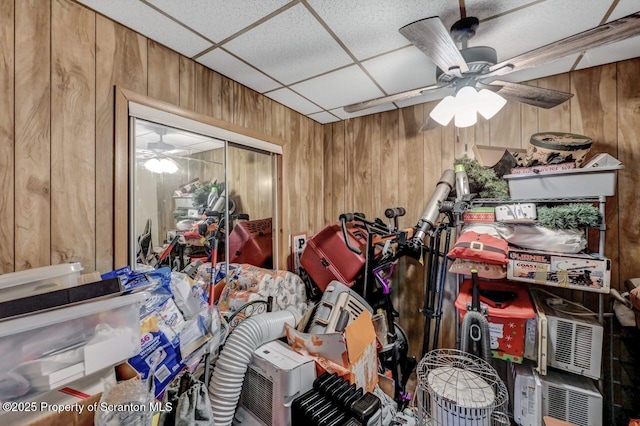 401-405 S Main Ave, Scranton, PA 18504 - dining area featuring a ceiling fan, wood walls, and a paneled ceiling