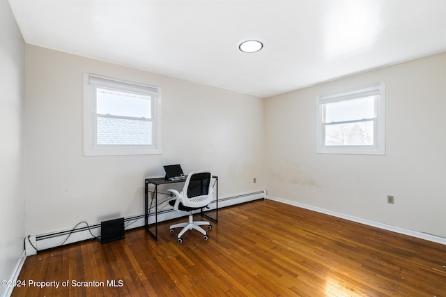 office area featuring dark wood-type flooring