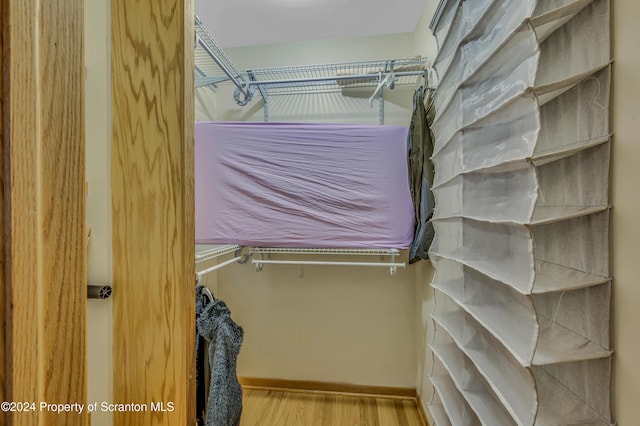 walk in closet with wood-type flooring