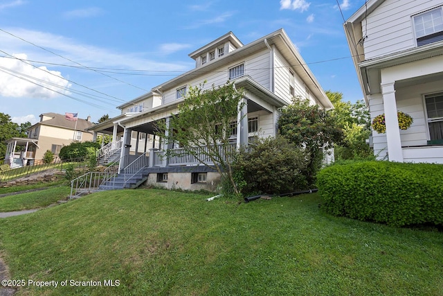 818 Cherry St, Scranton, PA 18505 - view of front facade featuring a porch, a front yard, and stairs