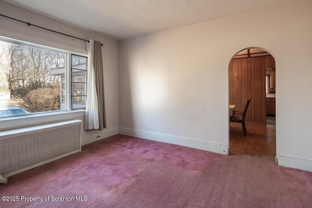 carpeted spare room with radiator